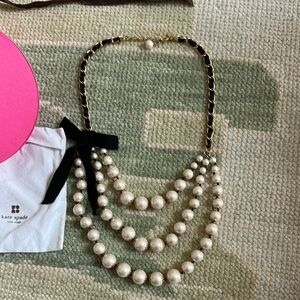 Kate Spade Pearl Necklace with Black Ribbon - Chanel Style - with box